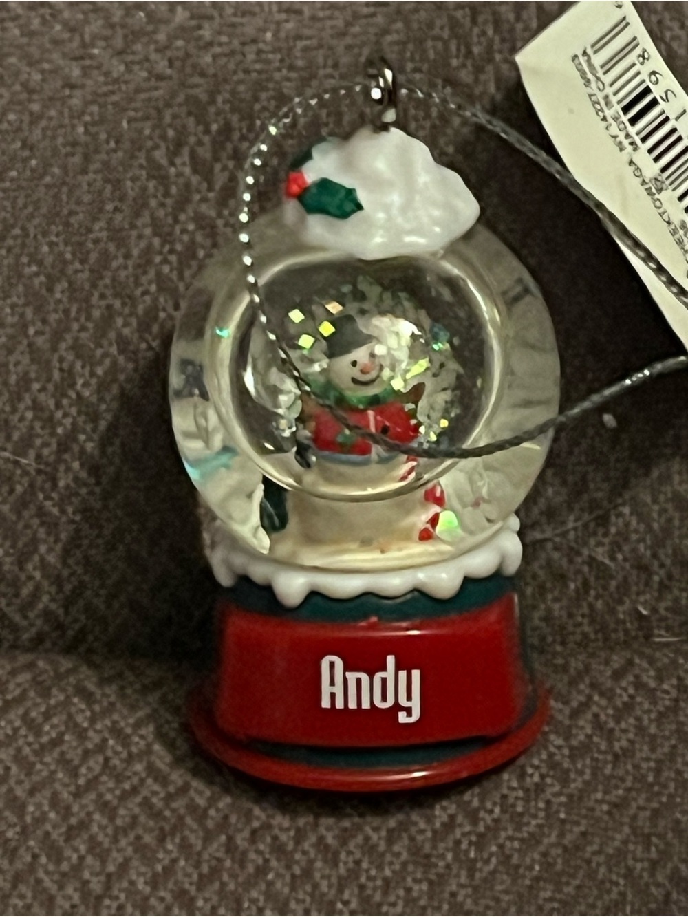 Personalized 'Andy' Red Snow Globe Ornament - Holiday Home Decor